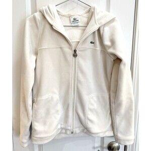 Lacoste Fleece Jacket Womens Sz 34 Cream Full Zip Fleece Casual Hooded Small